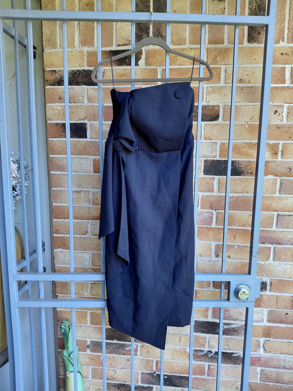 MISHA COLLECTION Navy Strapless Asymmetric Draped Dress